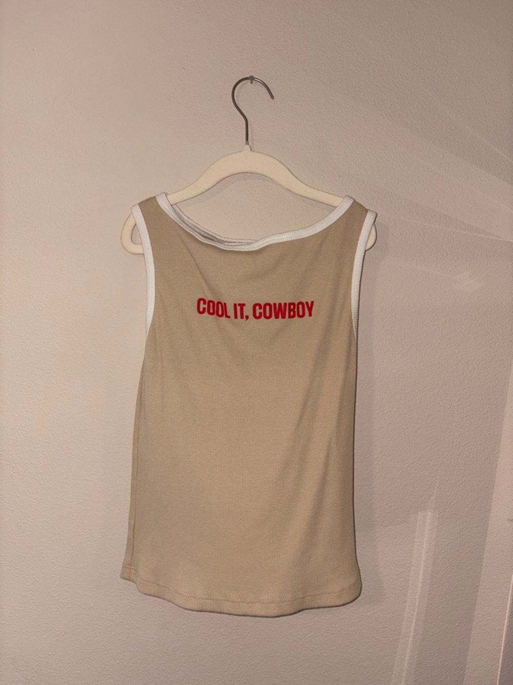 Beige 'Cool It, Cowboy' Ribbed Tank Top